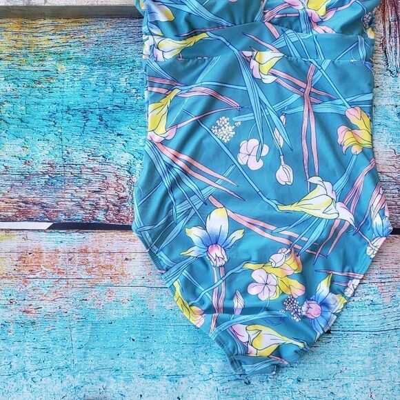 Modcloth The Kelsie Blue Floral Deep V One-Piece Swimsuit S - Picture 10 of 10